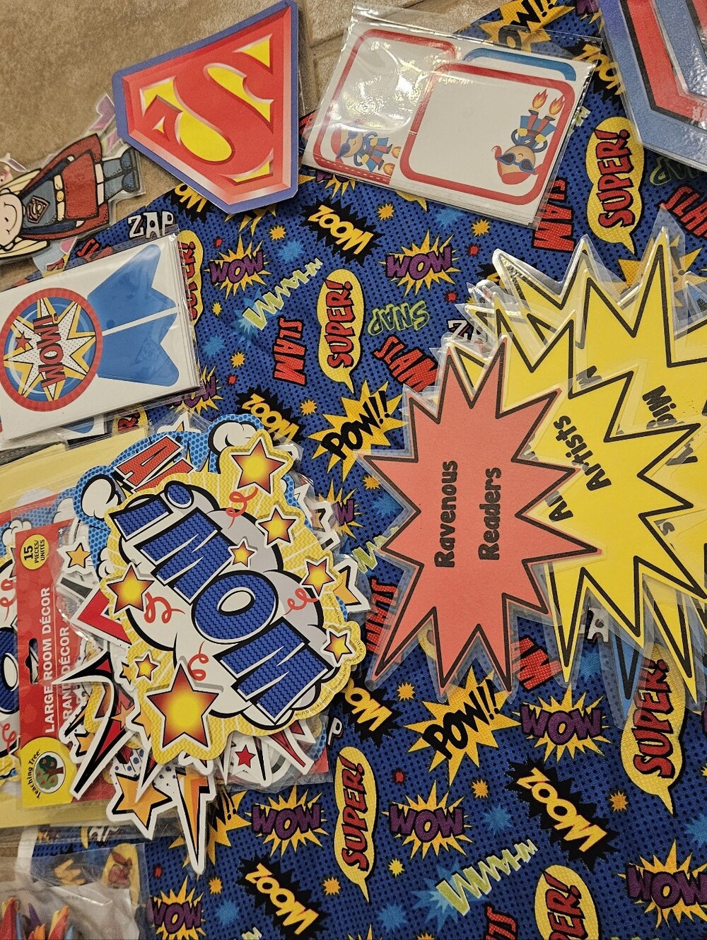 Superhero Classroom Bundle: Fabric, Signs, Banner, Notes, Certificates, Etc.